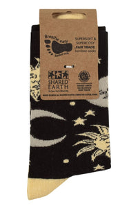 Mens and Women's 1 Pair Shared Earth Fair Trade Suns Moons and Stars Bamboo Socks