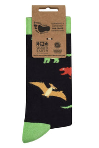 Mens and Women's 1 Pair Shared Earth Fair Trade Dinosaurs Bamboo Socks