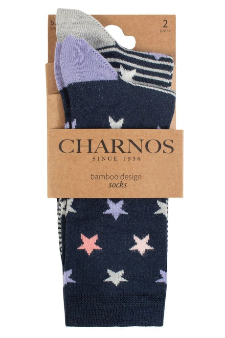 Ladies 2 Pair Charnos Star and Stripe Bamboo Socks