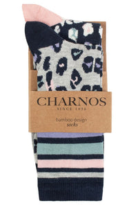 Ladies 2 Pair Charnos Animal and Stripe Bamboo Socks