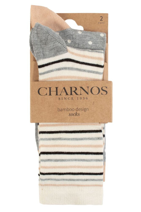 Ladies 2 Pair Charnos Spot and Stripe Bamboo Socks