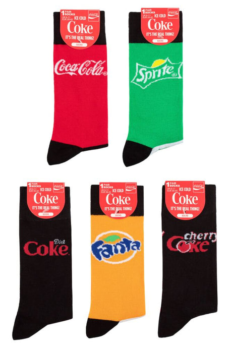 Mens and Ladies 5 Pair Coca-Cola, Diet Coke, Fanta, Sprite and Cherry Coke Socks