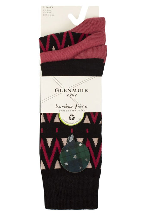 Mens 3 Pair Glenmuir Gift Tagged Patterned Bamboo Socks