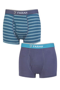 Mens 2 Pair Farah Plain and Stripe Bamboo Keyhole Trunks