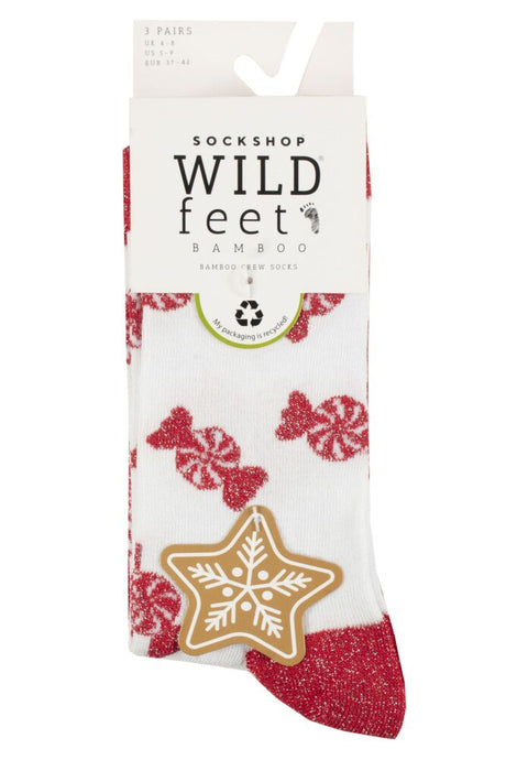 Ladies 3 Pair SOCKSHOP Wildfeet Christmas Patterned Bamboo Socks