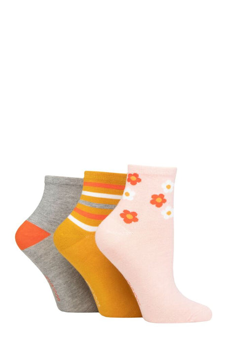 Ladies 3 Pair SOCKSHOP Patterned Bamboo Ankle Socks