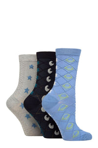 Ladies 3 Pair SOCKSHOP Patterned Pelerine Bamboo Socks