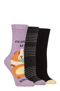 Ladies 3 Pair SOCKSHOP Lazy Panda Novelty Bamboo Socks