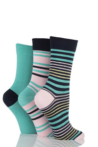 Ladies 3 Pair SOCKSHOP Gentle Bamboo Socks with Smooth Toe Seams in Plains and Stripes