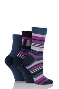 Ladies 3 Pair SOCKSHOP Gentle Bamboo Socks with Smooth Toe Seams in Plains and Stripes
