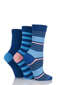 Ladies 3 Pair SOCKSHOP Gentle Bamboo Socks with Smooth Toe Seams in Plains and Stripes