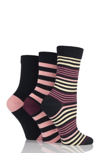 Ladies 3 Pair SOCKSHOP Gentle Bamboo Socks with Smooth Toe Seams in Plains and Stripes