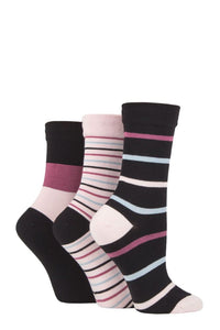 Ladies 3 Pair SOCKSHOP Gentle Bamboo Socks with Smooth Toe Seams in Plains and Stripes