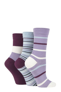 Ladies 3 Pair SOCKSHOP Gentle Bamboo Socks with Smooth Toe Seams in Plains and Stripes