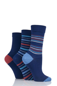 Ladies 3 Pair SOCKSHOP Gentle Bamboo Socks with Smooth Toe Seams in Plains and Stripes