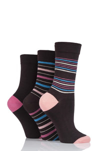 Ladies 3 Pair SOCKSHOP Gentle Bamboo Socks with Smooth Toe Seams in Plains and Stripes