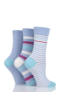 Ladies 3 Pair SOCKSHOP Gentle Bamboo Socks with Smooth Toe Seams in Plains and Stripes