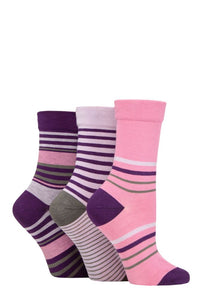 Ladies 3 Pair SOCKSHOP Gentle Bamboo Socks with Smooth Toe Seams in Plains and Stripes