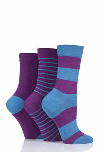 Ladies 3 Pair SOCKSHOP Gentle Bamboo Socks with Smooth Toe Seams in Plains and Stripes