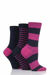 Ladies 3 Pair SOCKSHOP Gentle Bamboo Socks with Smooth Toe Seams in Plains and Stripes
