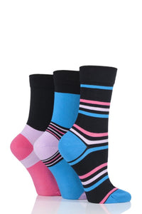 Ladies 3 Pair SOCKSHOP Gentle Bamboo Socks with Smooth Toe Seams in Plains and Stripes