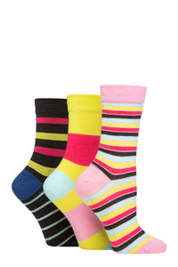 Ladies 3 Pair SOCKSHOP Gentle Bamboo Socks with Smooth Toe Seams in Plains and Stripes