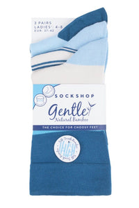 Ladies 3 Pair SOCKSHOP Gentle Bamboo Socks with Smooth Toe Seams in Plains and Stripes