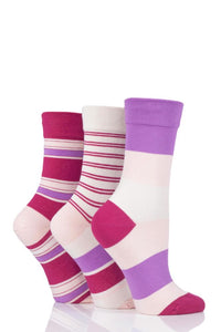 Ladies 3 Pair SOCKSHOP Gentle Bamboo Socks with Smooth Toe Seams in Plains and Stripes