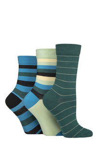 Ladies 3 Pair SOCKSHOP Gentle Bamboo Socks with Smooth Toe Seams in Plains and Stripes