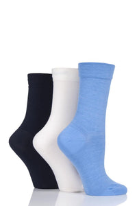 Ladies 3 Pair SOCKSHOP Gentle Bamboo Socks with Smooth Toe Seams in Plains and Stripes