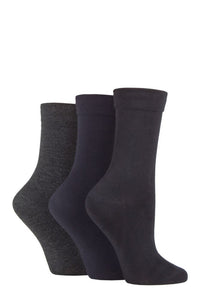 Ladies 3 Pair SOCKSHOP Gentle Bamboo Socks with Smooth Toe Seams in Plains and Stripes
