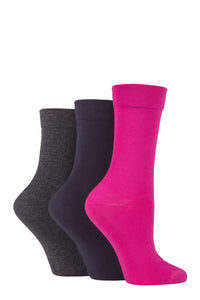 Ladies 3 Pair SOCKSHOP Gentle Bamboo Socks with Smooth Toe Seams in Plains and Stripes