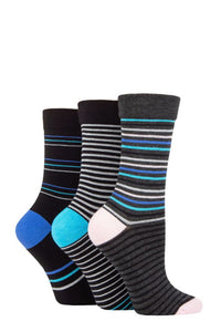 Ladies 3 Pair SOCKSHOP Gentle Bamboo Socks with Smooth Toe Seams in Plains and Stripes