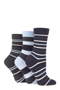 Ladies 3 Pair SOCKSHOP Gentle Bamboo Socks with Smooth Toe Seams in Plains and Stripes
