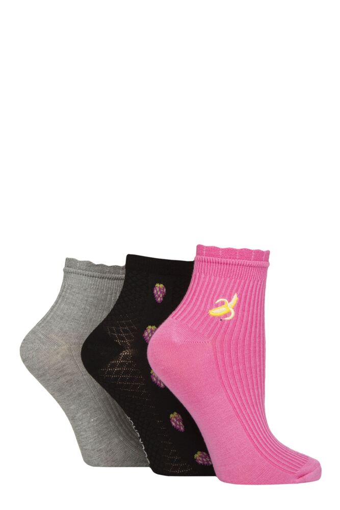 Ladies 3 Pair Elle Frill Welt Ribbed Bamboo Anklet Socks