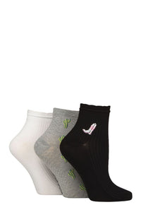 Ladies 3 Pair Elle Frill Welt Ribbed Bamboo Anklet Socks