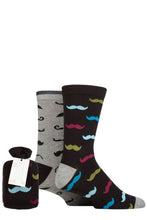 Load image into Gallery viewer, Mens 2 Pair Thought Clayton Moustache Bamboo Gift Bagged Socks