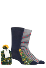 Load image into Gallery viewer, Mens 2 Pair Thought Tannon Christmas Tree Bamboo Gift Bagged Socks
