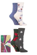 Load image into Gallery viewer, Ladies 4 Pair Thought Poinsettia Christmas Bike Bamboo Gift Boxed Socks