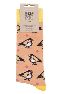 Mens and Ladies 1 Pair Shared Earth Fair Trade Bamboo Goldfinches Socks