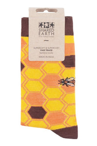 Mens and Ladies 1 Pair Shared Earth Save Our Bees Fair Trade Bamboo Socks