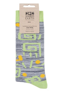 Mens and Ladies 1 Pair Shared Earth Square Swirls Fair Trade Bamboo Socks