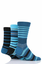Load image into Gallery viewer, Mens 3 Pair SOCKSHOP Comfort Cuff Gentle Bamboo Striped Socks with Smooth Toe Seams