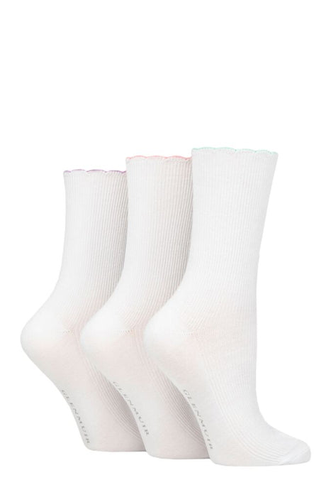 Ladies 3 Pair Glenmuir Scallop Hem Ribbed Bamboo Socks