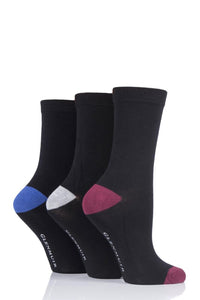 Ladies 3 Pair Glenmuir Contrast Heel and Toe Bamboo Socks