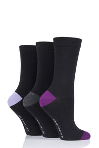 Ladies 3 Pair Glenmuir Contrast Heel and Toe Bamboo Socks