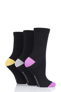 Ladies 3 Pair Glenmuir Contrast Heel and Toe Bamboo Socks