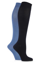 Load image into Gallery viewer, Ladies 2 Pair SOCKSHOP Plain and Patterned Bamboo Knee High Socks with Smooth Toe Seams