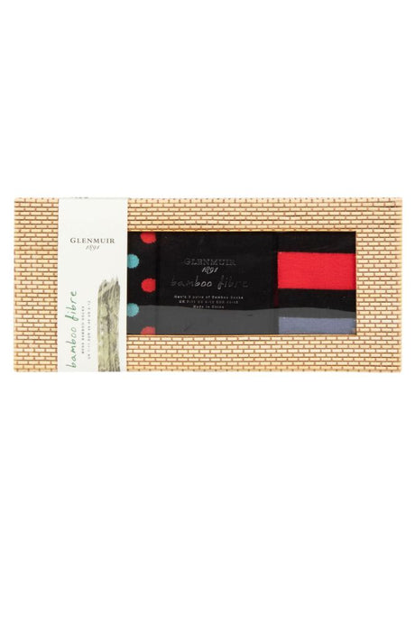 Mens 3 Pair Glenmuir Patterned and Plain Gift Boxed Bamboo Socks
