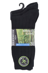 Mens 3 Pair Glenmuir Classic Bamboo Ribbed Socks